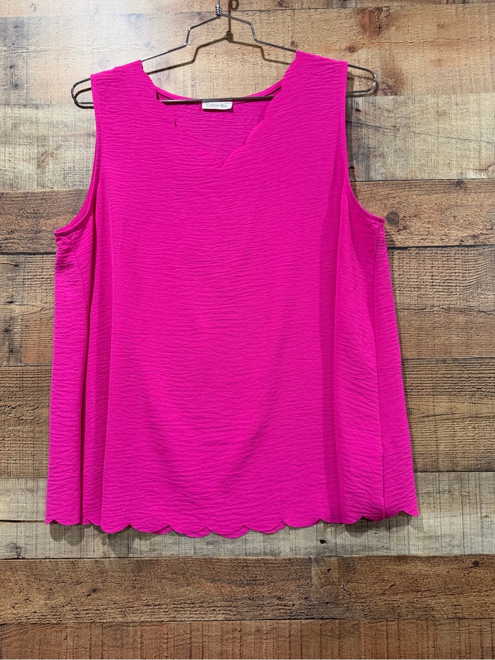 Cotton Bleu Hot Pink Sleeveless Scalloped Tank Size XL